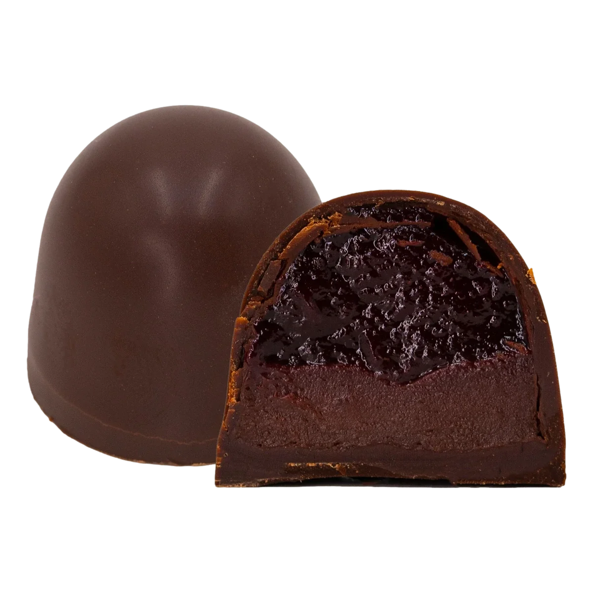 Ciocolată neagră cu fructe de pădure și violete – bomboană de ciocolată artizanală Choco Toni